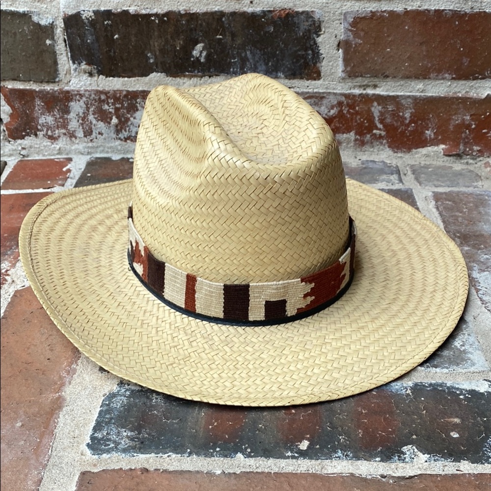 Stylish Straw Tan Cowboy Hat with Neutral Patterned Band